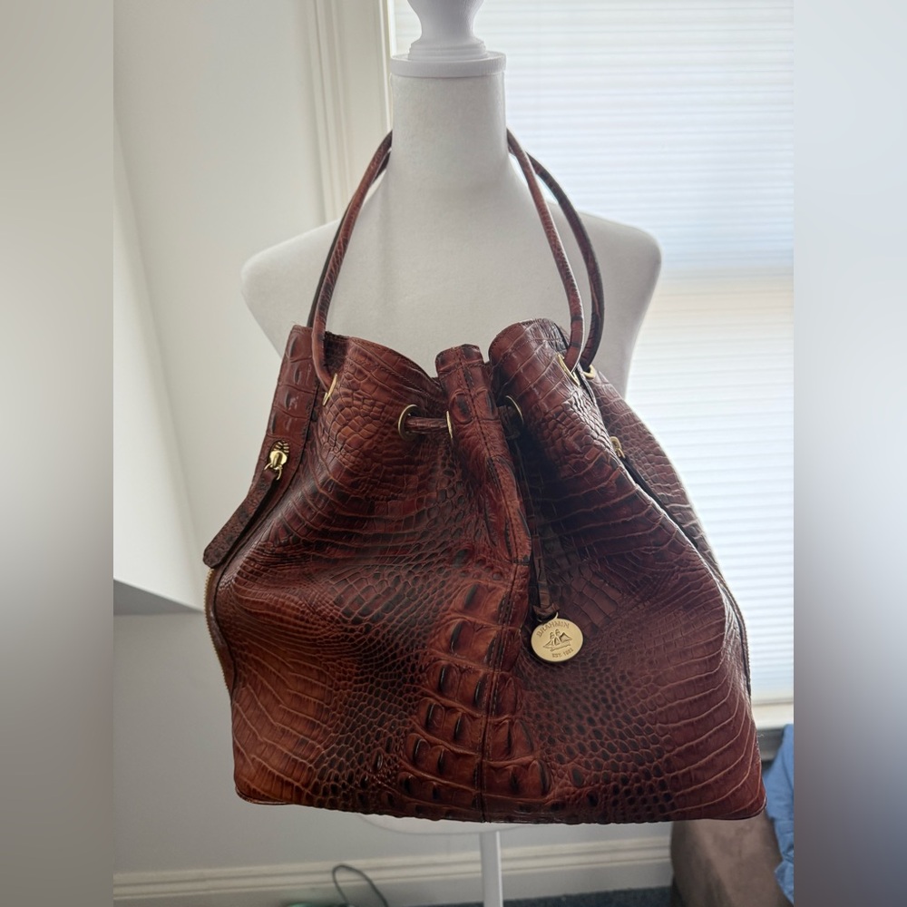 Brahmin Brown Crocodile-Embossed Leather Bag